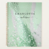 Modern, elegant, glitter, groen-zilver planner (Voorkant)