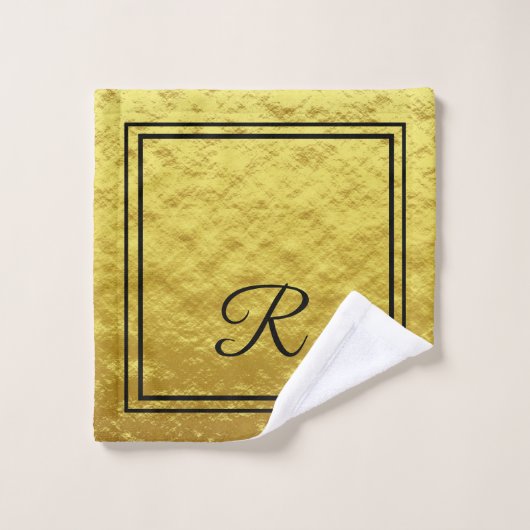 Modern Elegant Gold Black Monogram script Bad Handdoek (Wasdoekje)