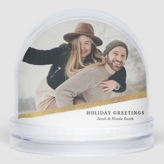 Modern Elegant Gold Brushstroke Photo Snow Globe Sneeuwbol (Voorkant)