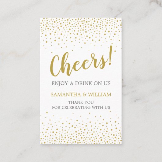 Modern Elegant Gold Confetti Wedding Drink Ticket (Voorkant)