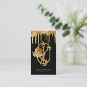 Modern Elegant Gold Drips Haarstylist Schaar Visitekaartje (Staand voorkant)