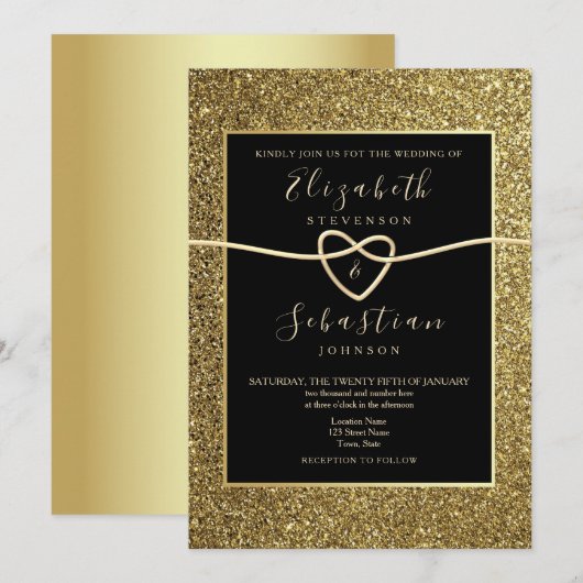 Modern Elegant Gold en Black Wedding Kaart (Voorkant / Achterkant)