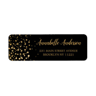 Modern elegant Gold Glitter Confetti Script Black Etiket