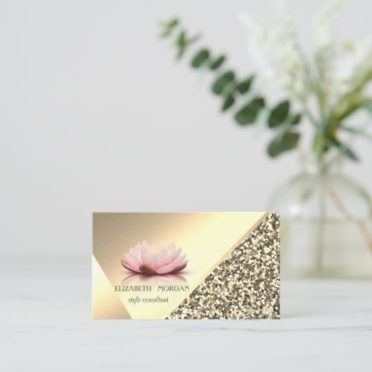 Modern Elegant Gold Glitter, Geometric, Lotus Visitekaartje (Staand voorkant)