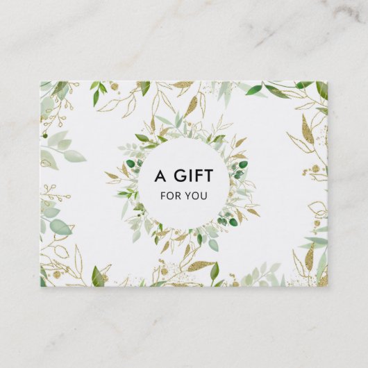 Modern Elegant Gold Greenery Gift Certificate Kortingskaartje (Voorkant)