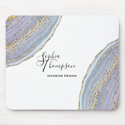 Modern Elegant Gold Lavender Geode Agate Mousepad Muismat (Voorkant)