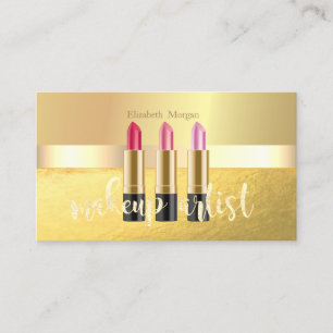Modern Elegant Gold, lipstick, Makeup Artist Visitekaartje
