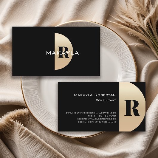 Modern Elegant Gold Monogram Visitekaartje
