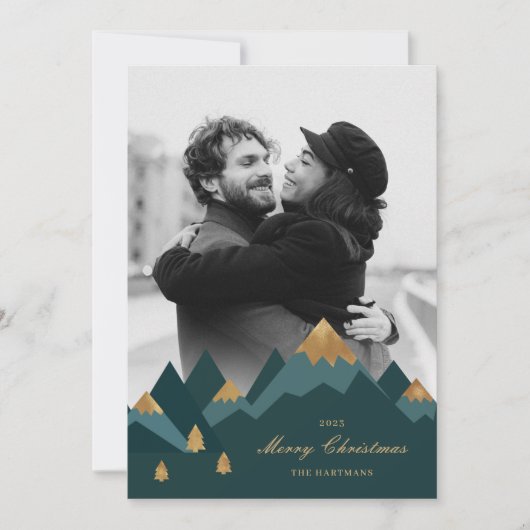 Modern Elegant Gold Mountains Feestdagenkaart (Voorkant)