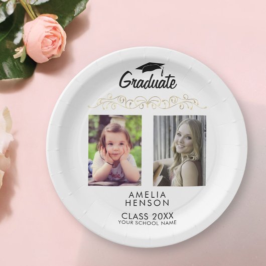 Modern Elegant Gold Ornament 2 foto Afstuderen Papieren Bordje