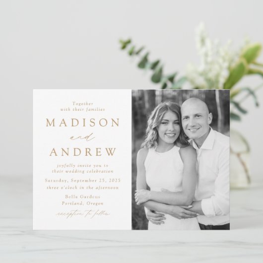 Modern Elegant Gold Photo Wedding Kaart (Staand voorkant)