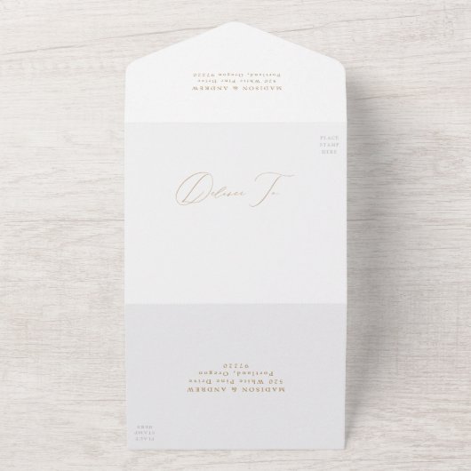 Modern Elegant Gold Script Photo Wedding All In One Uitnodiging (Buitenkant)