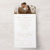 Modern Elegant Gold Script Photo Wedding All In One Uitnodiging (Binnen)