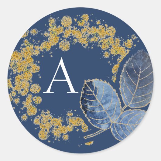 Modern Elegant Gold Sparkle Blue Monogram Initiaal Ronde Sticker (Voorkant)