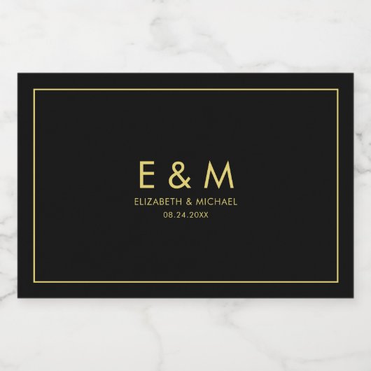 Modern Elegant Gold Text Monogram Save the Date Likeurfles Etiket (Enkel label)