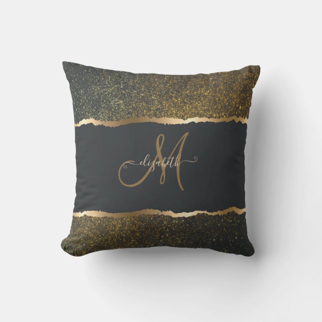 Modern Elegant Gold Touch Monogram Kussen (Voorkant)