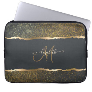 Modern Elegant Gold Touch Monogram Laptop Sleeve
