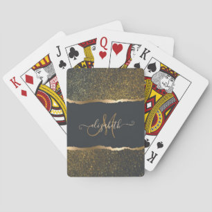 Modern Elegant Gold Touch Monogram Pokerkaarten