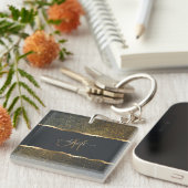 Modern Elegant Gold Touch Monogram Sleutelhanger (Voorkant Rechts)