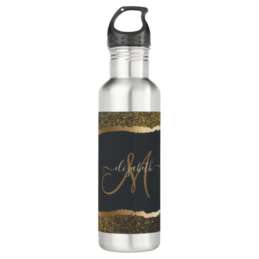 Modern Elegant Gold Touch Monogram Waterfles (Voorkant)
