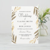 Modern Elegant Golden Leaf Wedding Invitation Kaart (Staand voorkant)