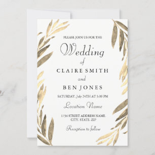 Modern Elegant Golden Leaf Wedding Invitation Kaart