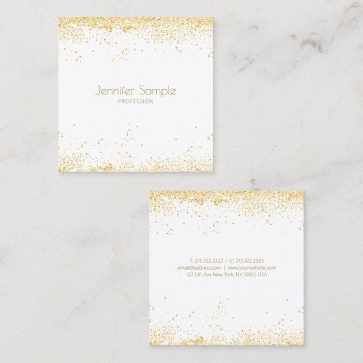 Modern Elegant Goud Confetti Wit Sjabloon Luxe Vierkante Visitekaartje (Voorkant / Achterkant)