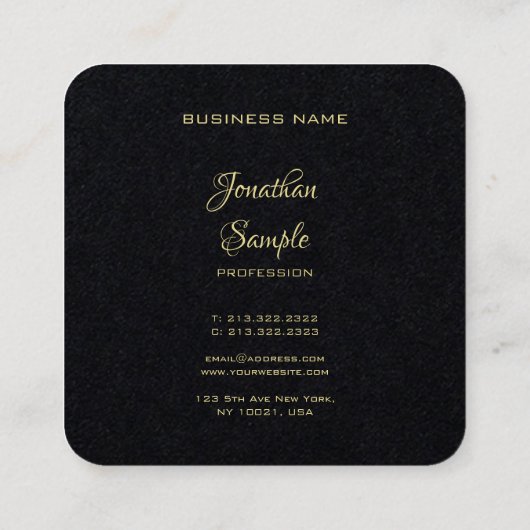Modern Elegant Goud Hand Script Tekst Premium Zwar Vierkante Visitekaartje (Achterkant)