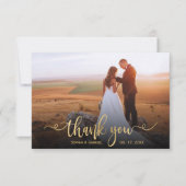 Modern Elegant Goud Script Foto Overlay Bruiloft Bedankkaart (Voorkant)