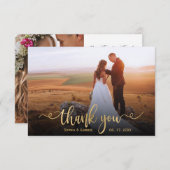 Modern Elegant Goud Script Foto Overlay Bruiloft Bedankkaart (Voorkant / Achterkant)