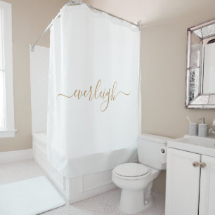 Modern Elegant Goud Script Naam Wit Douchegordijn