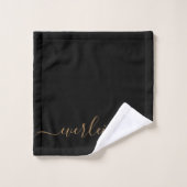 Modern Elegant Goud Script Naam Zwart Bad Handdoek (Wasdoekje)