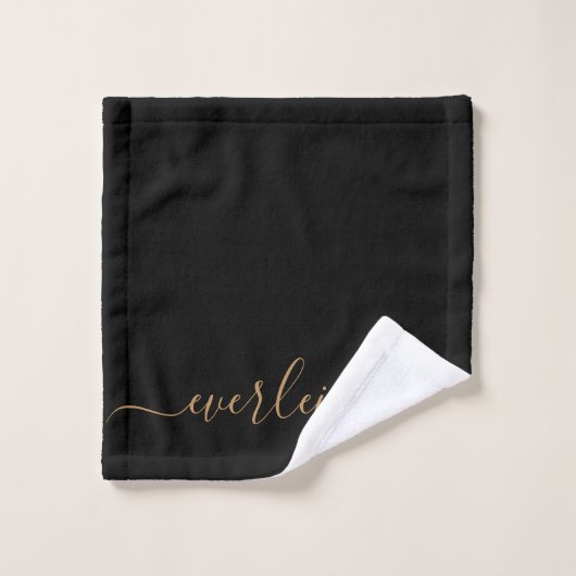 Modern Elegant Goud Script Naam Zwart Bad Handdoek (Wasdoekje)