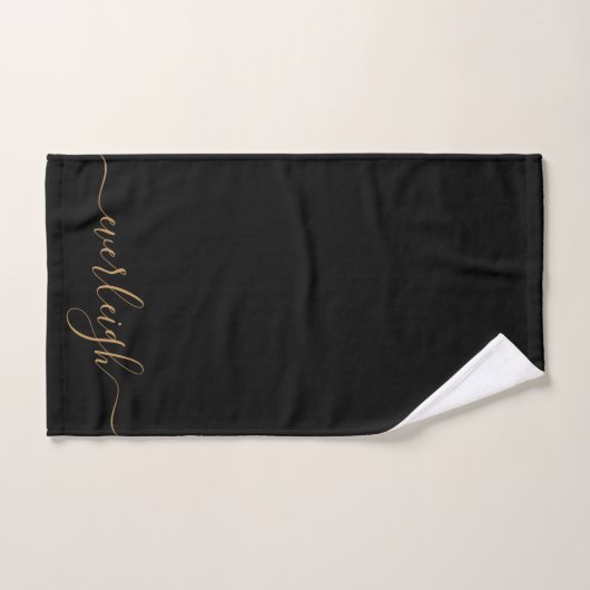 Modern Elegant Goud Script Naam Zwart Bad Handdoek (Handdoek)