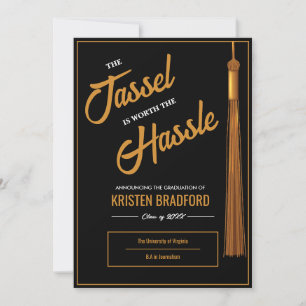 Modern Elegant Goud Tassel Zwart Afstuderen Aankondiging