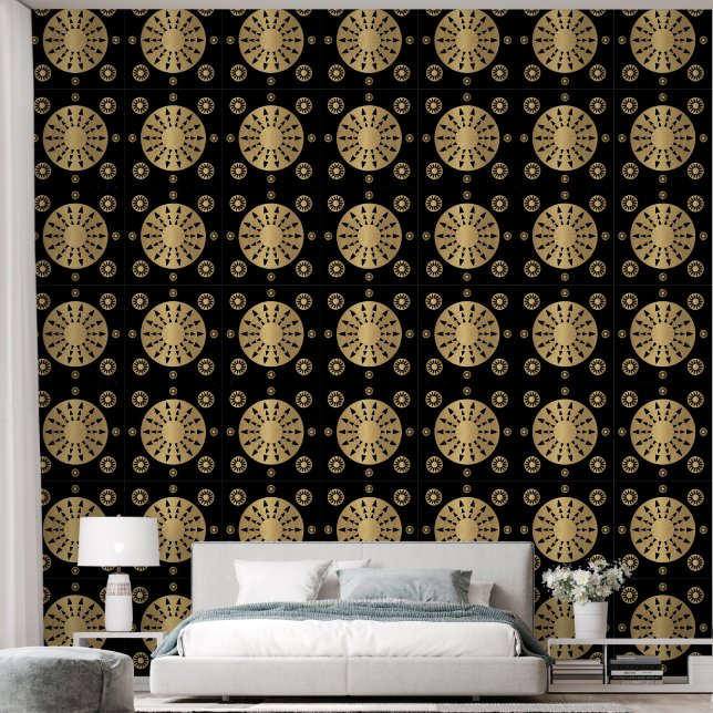Modern Elegant Goud Zwart Patroon Behang (Slaapkamer)