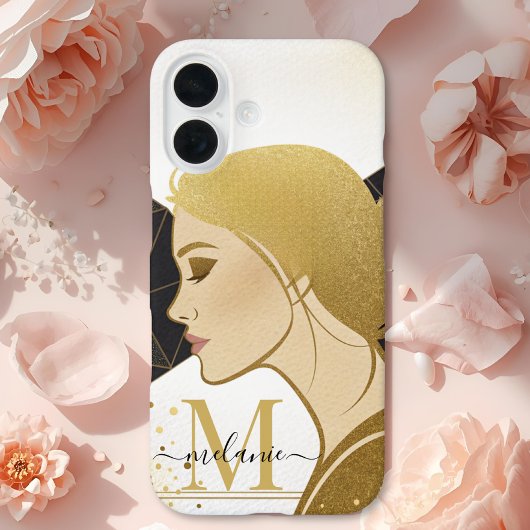 Modern Elegant Gouden Glitter Zwart Monogram Case-Mate iPhone Case