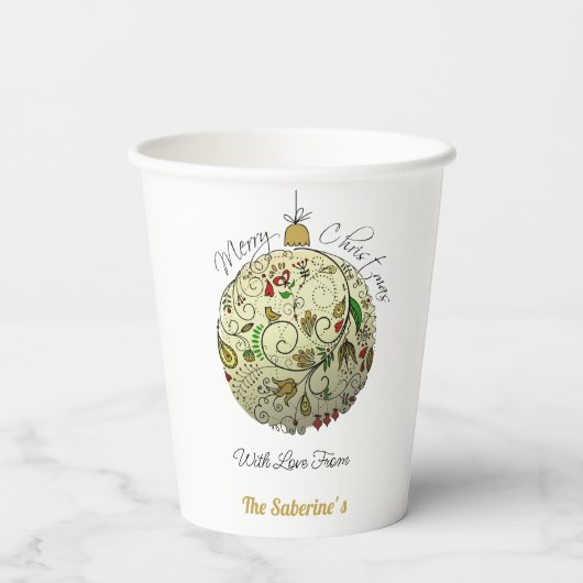 Modern Elegant Gouden Kerst Doodle Ornament Papieren Bekers (Achterkant)