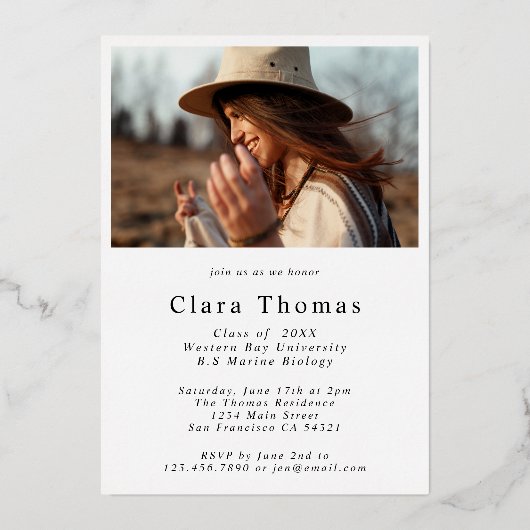 Modern Elegant Graduation Party Foto Folie Uitnodiging (Achterkant)