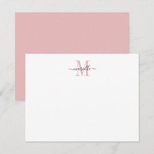 Modern elegant grafisch script roze monogram notitiekaartje