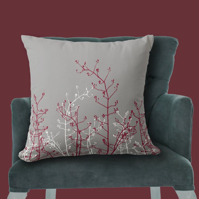 Modern Elegant Gray Burgundy Flowers Kussen (Creator heeft geüpload)