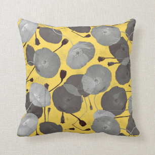 Modern Elegant Gray Poppy Flowers Mustard Yellow Kussen