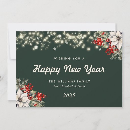 Modern Elegant Green Botanical New Year Card Feestdagenkaart (Voorkant)