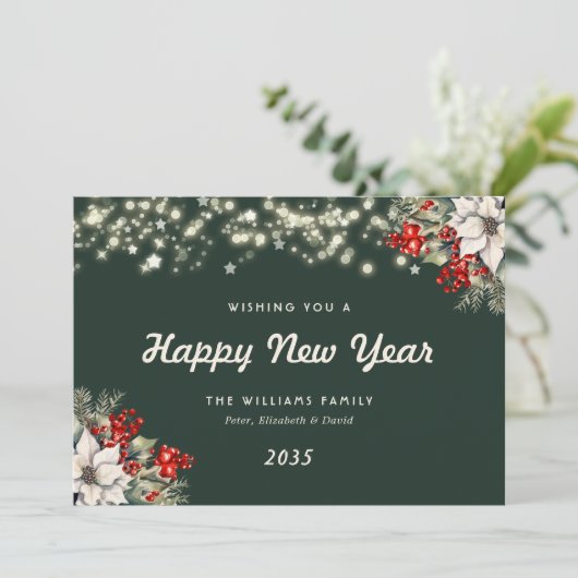Modern Elegant Green Botanical New Year Card Feestdagenkaart (Staand voorkant)