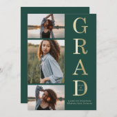 Modern Elegant Green Gold 3 Foto Afstuderen Aankondiging (Voorkant / Achterkant)