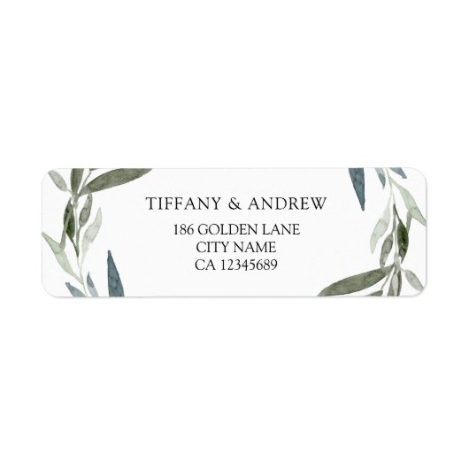 Modern Elegant Green Leaf Wreath Wedding Etiket (Voorkant)