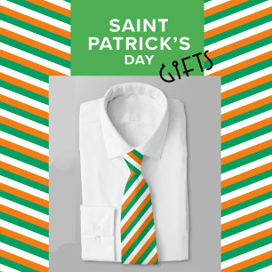 Modern Elegant Green Oranje Irish Flag Striped Stropdas