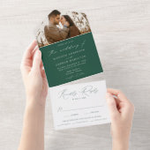 Modern Elegant Green Photo Wedding All In One Uitnodiging (Afscheurbaar)