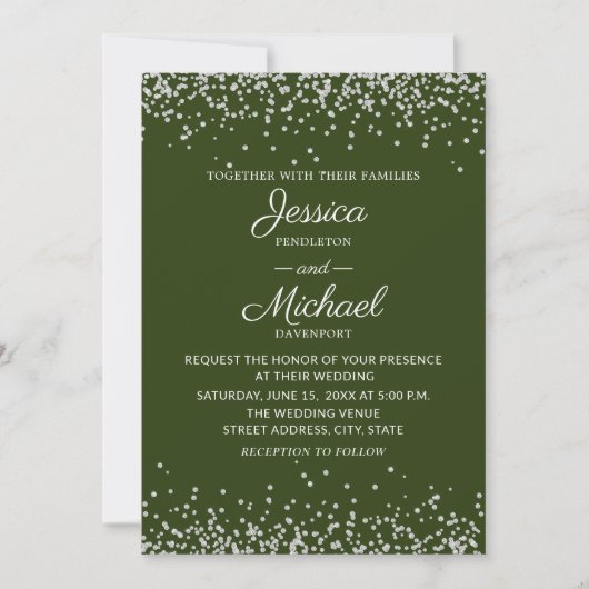 Modern Elegant Green Silver Glitter Wedding Kaart (Voorkant)