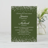 Modern Elegant Green Silver Glitter Wedding Kaart (Staand voorkant)